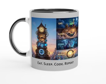 Eat. Sleep. Code. Repeat– Funny Programmer Mug, Developer Gift, Coder Humor, Tech Worker Coffee Cup
