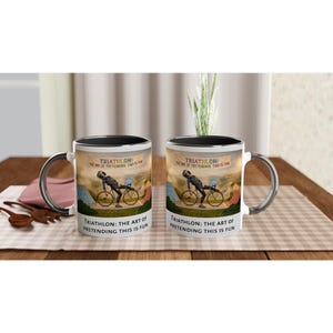 Taza de triatlón • “Triatlón: el arte de...” • Regalo divertido para triatletas • Humor sobre el entrenamiento de Ironman • Taza de café para atletas de resistencia imagen 3