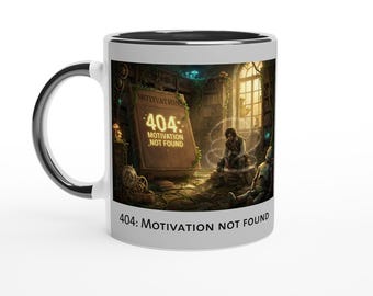 404: Motivation not found – Funny Programmer Mug, Developer Gift, Coder Humor, Tech Worker Coffee Cup