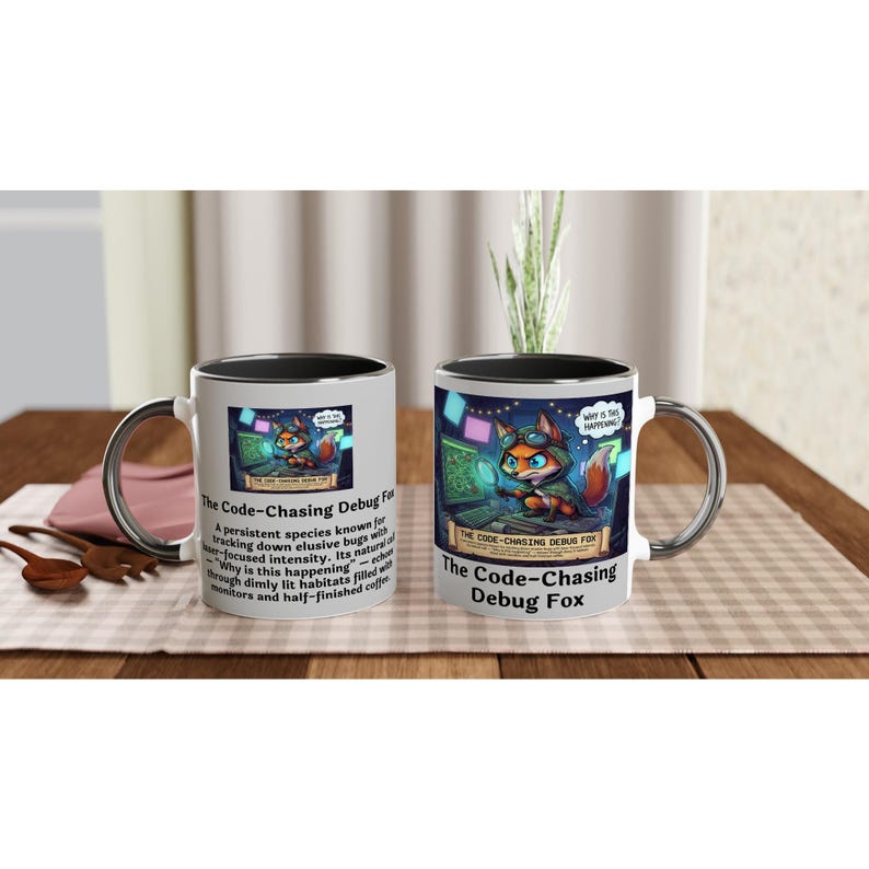 The Code‑Chasing Debug Fox – Rolig utvecklarmugg i naturserien bild 1