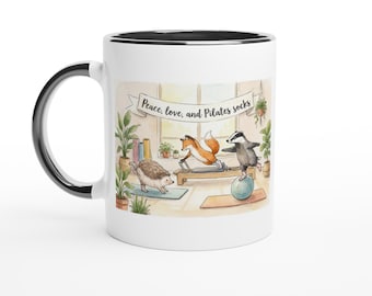 Pilates Mug – “Peace, Love, and Pilates Socks” – Funny Pilates Gift – Fitness Humor – 11oz Ceramic Mug