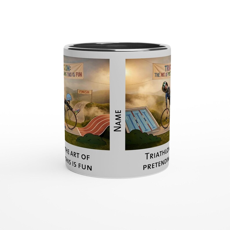 Taza de triatlón • “Triatlón: el arte de...” • Regalo divertido para triatletas • Humor sobre el entrenamiento de Ironman • Taza de café para atletas de resistencia imagen 2