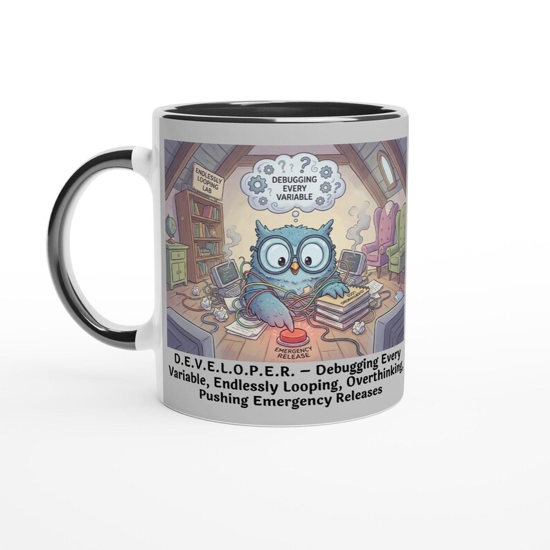 D.E.V.E.L.O.P.E.R. – Debug di ogni variabile, loop senza fine, pensiero eccessivo, rilascio di rilasci di emergenza Tazza immagine 1