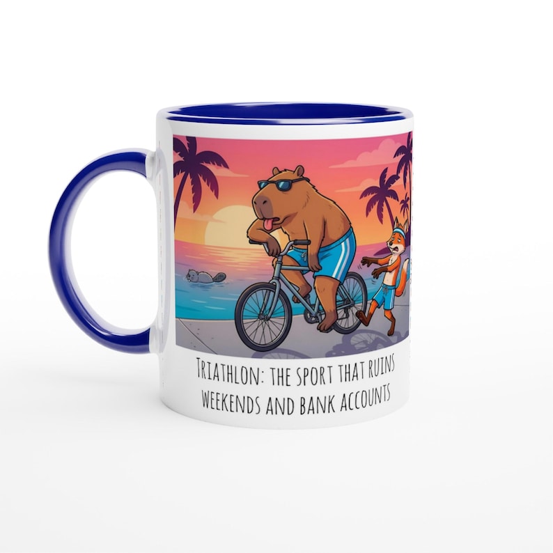Taza de triatlón • “Triatlón: el deporte que arruina...” • Regalo divertido para triatletas • Humor sobre el entrenamiento de Ironman • Taza de café para atletas de resistencia imagen 1