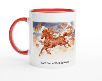 Mok jaar van het vuurpaard 2026 • Beker voor Chinees nieuwjaar • Maannieuwjaarscadeau • Mok dierenriem vuurpaard • Gelukspaard