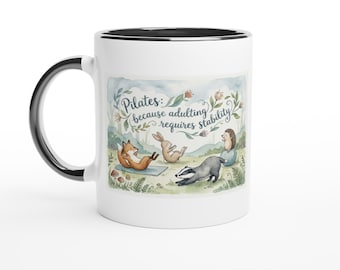 Pilates: Because Adulting Requires Stability Mug – Funny Pilates Reformer Lover Gift – Pilates Instructor Present – 11oz Ceramic Coffee Cup