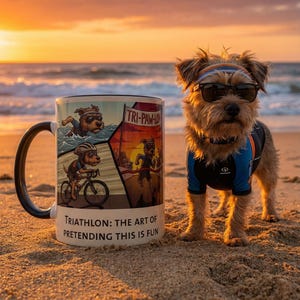 Triathlon Mug • Pretending This Is Fun • Ironman Training Humor Coffee Cup image 1