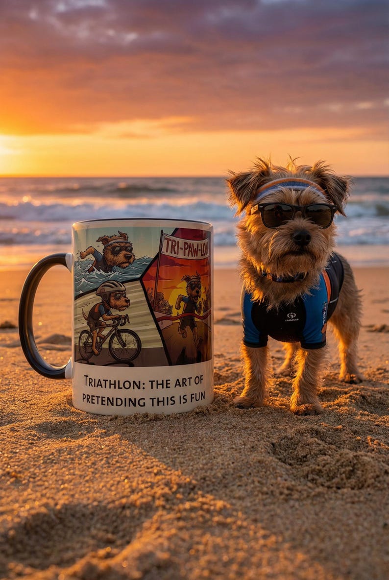 Triathlon Mug • Pretending This Is Fun • Ironman Training Humor Coffee Cup image 1