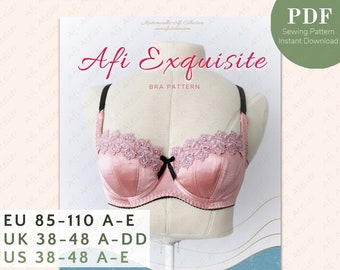 Afi Exquisite Bra Lingerie Sewing Pattern - Package 3 Sizes - Instant PDF Download - Afi Atelier