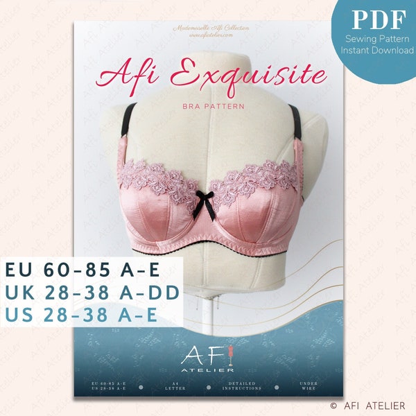 Afi Exquisite Bra Lingerie Sewing Pattern - Package 1 Sizes - Instant PDF Download - Afi Atelier