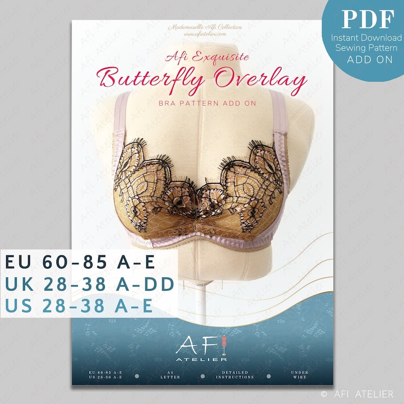 The Butterfly ADD ON for the Afi Exquisite Bra Lingerie Sewing Pattern Package 1 Sizes Instant PDF Download Afi Atelier image 1