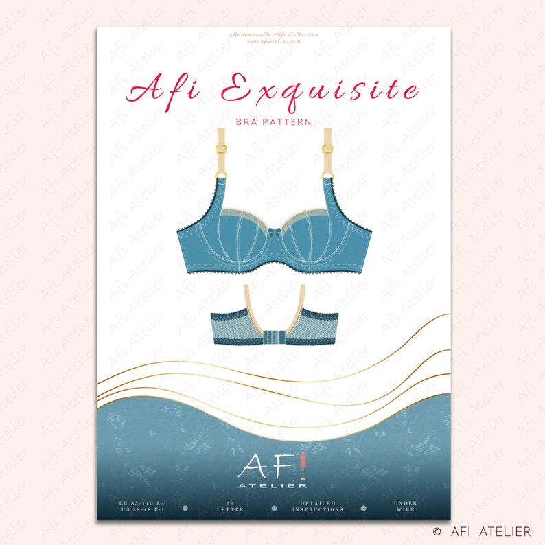 Afi Exquisite Bra Lingerie Sewing Pattern Package 4 Sizes Instant PDF Download Afi Atelier image 2