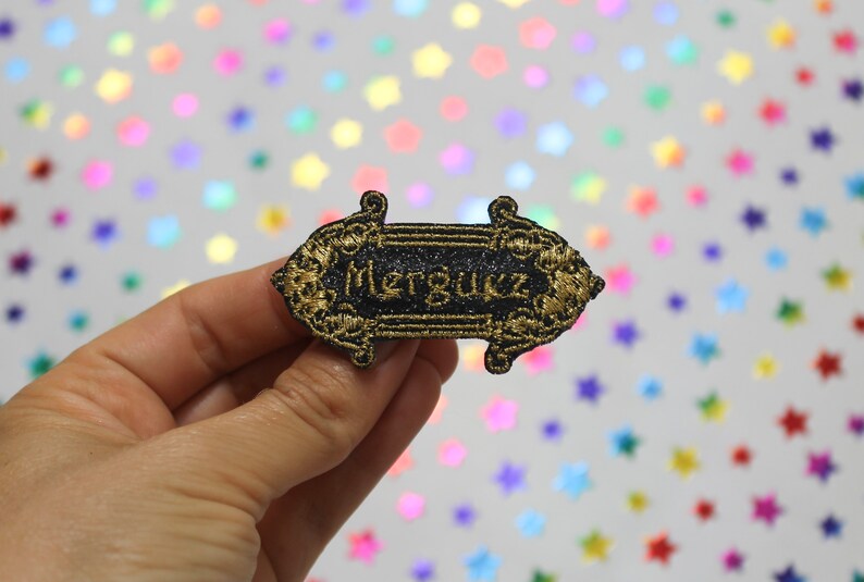 Brooch jewel Merguez The precious distinguished baroque fabric black sequins message embroidered in Arabic golden thread made in France image 3