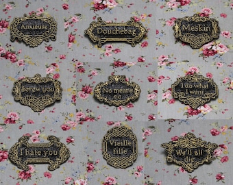 Choice of brooch embroidery jewel "The distinguished baroque precious" black sequin fabric embroidered message gold thread made in France