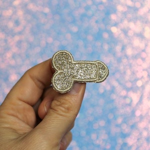 Gold glittery micro penis brooch too cute fun jewelry badge very distinguished sequined fabric pin embroidered gold thread made in France