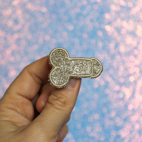 Gold glitter micro penis brooch too cute fun jewel badge very distinguished sequin fabric pin embroidered gold thread made in France