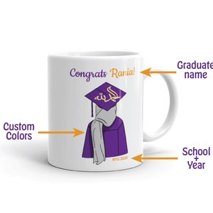 Personalized Hijabi Graduate Mug | Custom Name, School, Year & Colors | Unique Muslim Graduation Gift | Hijabi Graduation | Hijabi Cap Gifts