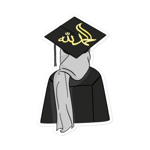 Large Hijabi Grad Sticker, Alhamdulillah Cap, Muslim Stickers, Hijabi Graduate Sticker