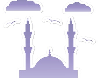 Moskésilhuettklistermärken | Flera färgval | Islamisk konstdekaler för bärbara datorer och anteckningsböcker | Muslimska presenter | Eid-presenter | Ramadan-presenter