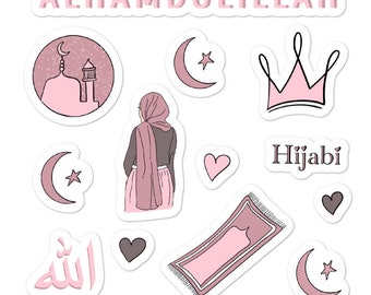 Hijabi Stickers, Alhamdulillah Islamic Stickers, Islam Variety Sticker Pack, Muslim Girls Pink Stickers