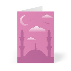 Cartões de Ramadã, Cartões de Eid, Cartões de Mesquita, Cartões Islâmicos, Cartão Rosa, Mesquita Rosa, Cartão de Mesquita