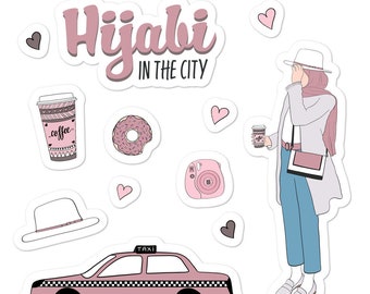 Hjabi in the City Sticker Sheet, Hijabi Stickers, Hijab Stickers, Muslim Stickers, Muslim Girl Stickers, Hijab Sticker Sheet, Hijabi Decals