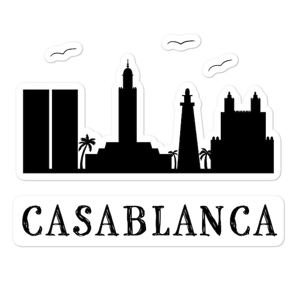 Casablanca Morocco Large Sticker, Black City silhouette, Laptop Decal