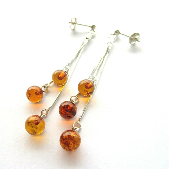 Natural Baltic Amber Balls Earrings Handmade Sterling Silver Etsy