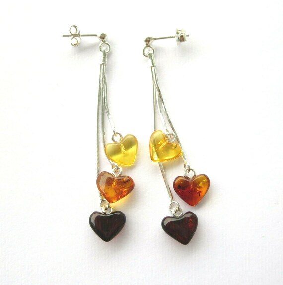 Natural Baltic Amber Heart Earrings 