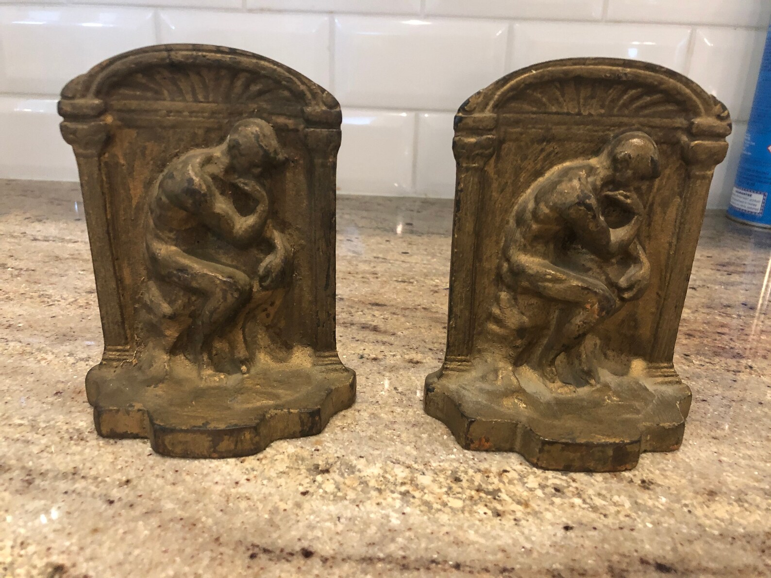 The Thinker Cast Iron Vintage Bookends Etsy