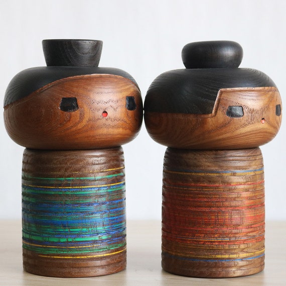 山中三平作 ヴィンテージこけしセット – 夕焼け (20 cm/7.8 インチ