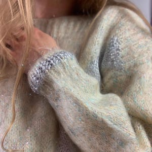 90s Vintage Sparkly Fuzzy Mohair Wool Sweater / Hand Knit Christmas Pullover