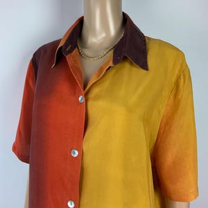 Camisa de cupro con degradado de color vintage / Blusa de manga corta estilo hombre