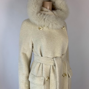 MAX MARA Alpaca Wool White Teddy Coat / Vintage Hooded Fur Winter Overcoat / Made in Italy