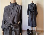VUOKKO 1970 39 s Minimalist Style Abstract Print Belted Dress Black Stripe Finnish Retro Midi Artist Cotton Tunic Coat Marimekko Chemisier Shir