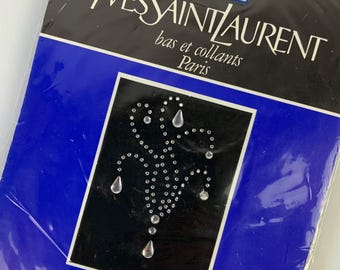 YVES SAINT LAURENT Medias brillantes con pedrería en los tobillos, años 80 / Medias negras transparentes vintage tallas Y, S y L