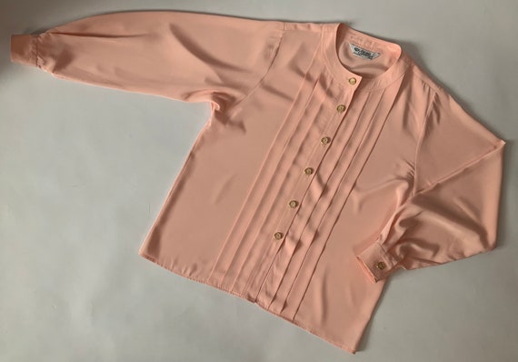 1980's Elegant Pink Blouse Vintage Pleated Front … - image 8