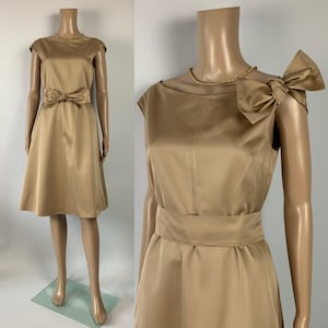 Vestido MAX MARA Vintage con cuello barco / Vestido sin mangas en color marrón camel / Vestido de invitada de boda de verano / Tallas S - M / Hecho en Italia