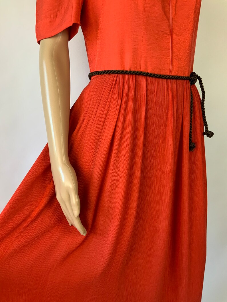 Vintage Red Summer Maxi Dress Puff Sleeve Austrian Folk Dirndl Gown Size S SPORTALM zdjęcie 4