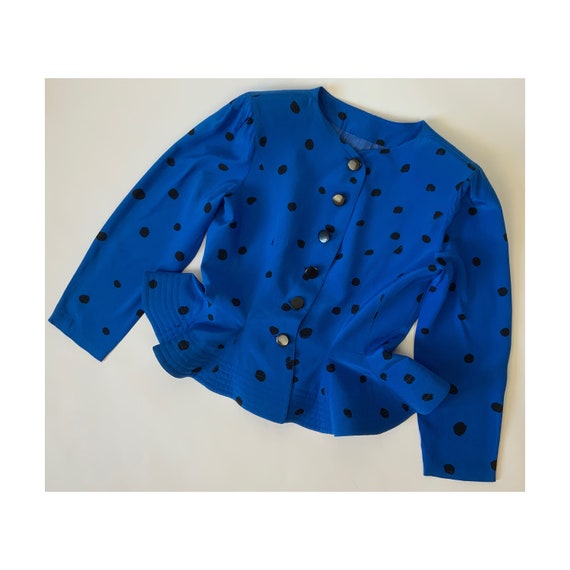 LOUIS FERAUD Vintage True Blue Silk Peplum Blouse… - image 8