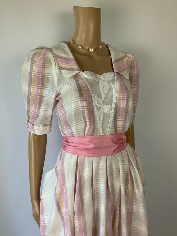 Vintage Cute Pastel Pink Plaid Dress 1990's Puff … - image 4