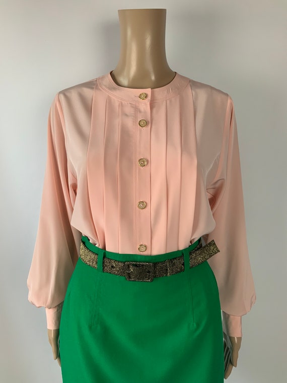 1980's Elegant Pink Blouse Vintage Pleated Front … - image 4