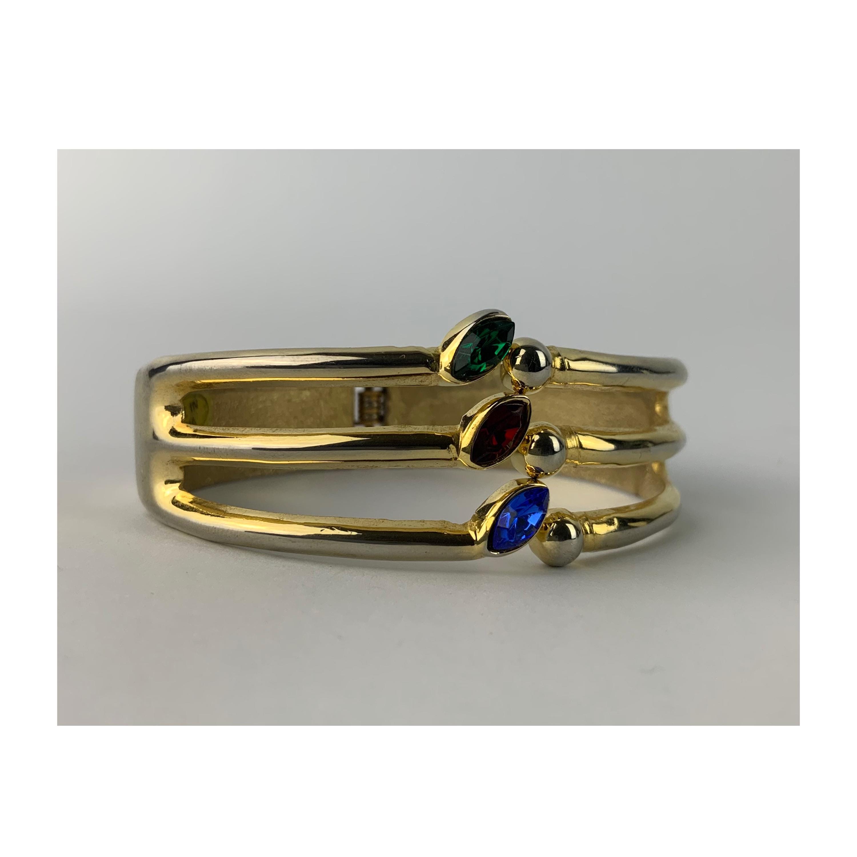 タイムセール 半額 Hinged Golden 1980's Vintage Bracelet Rhinestone Eighties その他