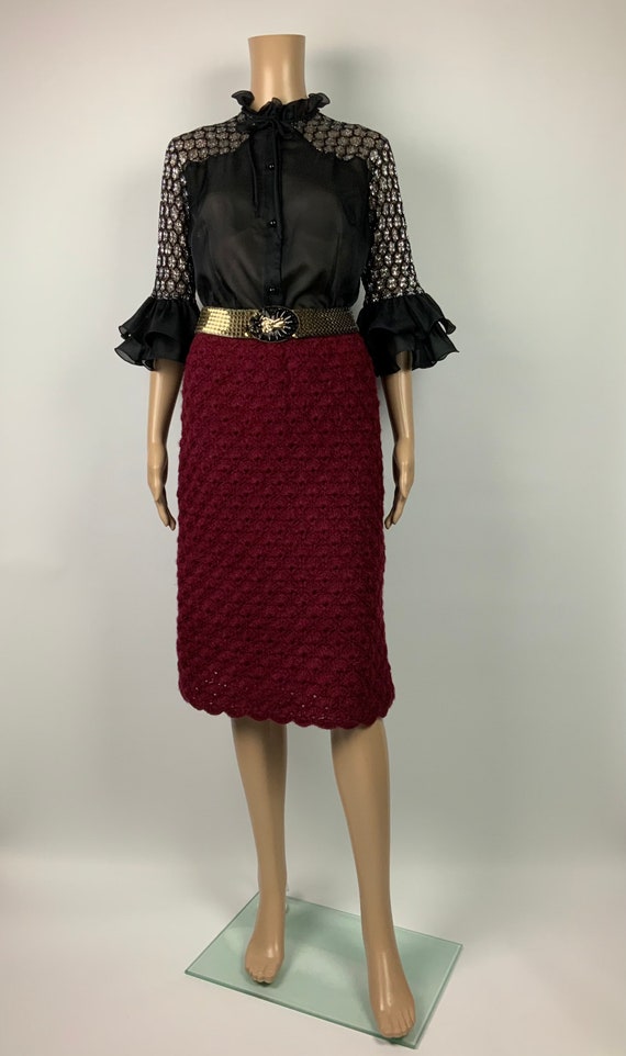 1960's Burgundy Red Crochet Skirt Sixties Preppy … - image 9