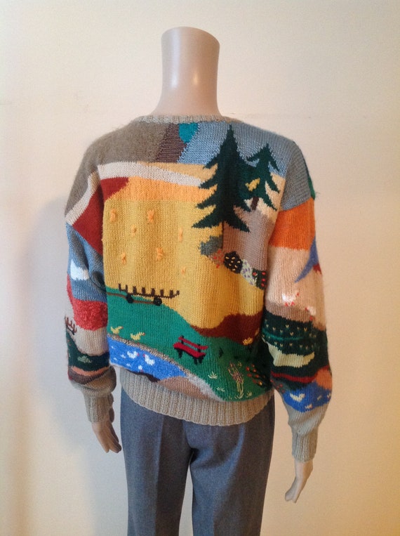 Wool Mohair Landscape Tacky Sweater Novelty Knit P