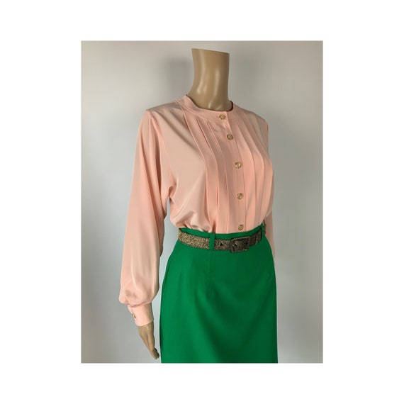 1980's Elegant Pink Blouse Vintage Pleated Front … - image 1