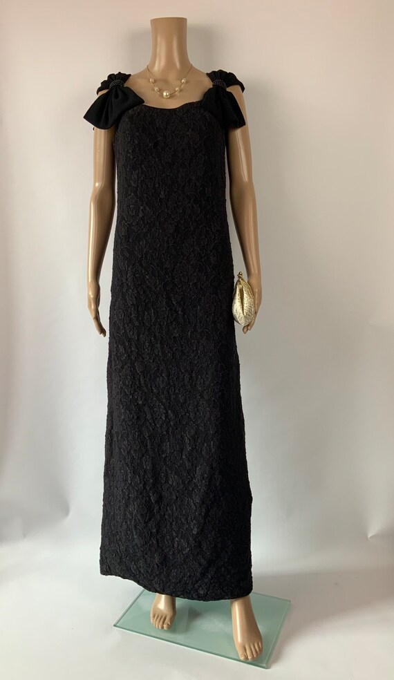 Black Floral Lace Vintage Maxi Dress Bow Detail Sleev… Gem