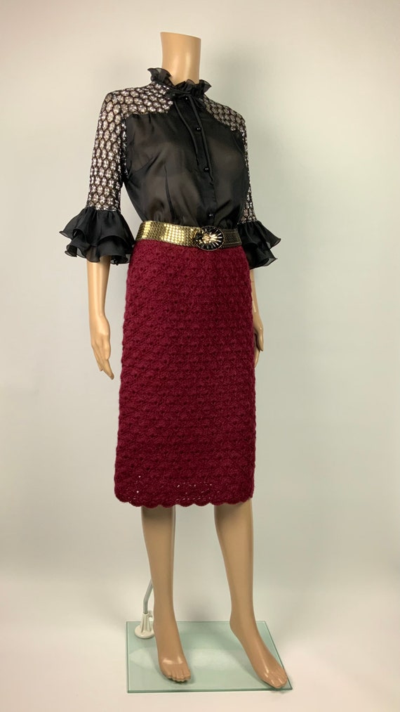 1960's Burgundy Red Crochet Skirt Sixties Preppy … - image 5
