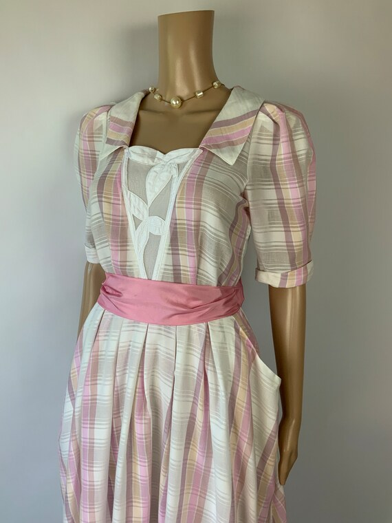 Vintage Cute Pastel Pink Plaid Dress 1990's Puff … - image 6