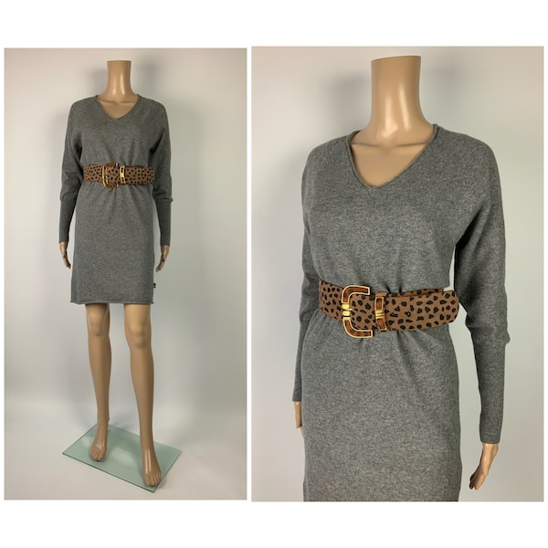 Vintage 100% Lambs Wool Grey Dress Casual Style Long Sweater Size XS - S